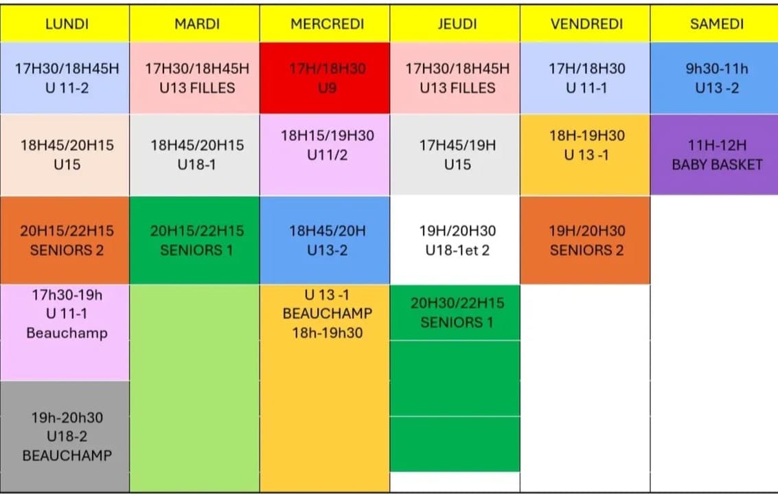 Image principale de Horaire Basket toutes catégories
